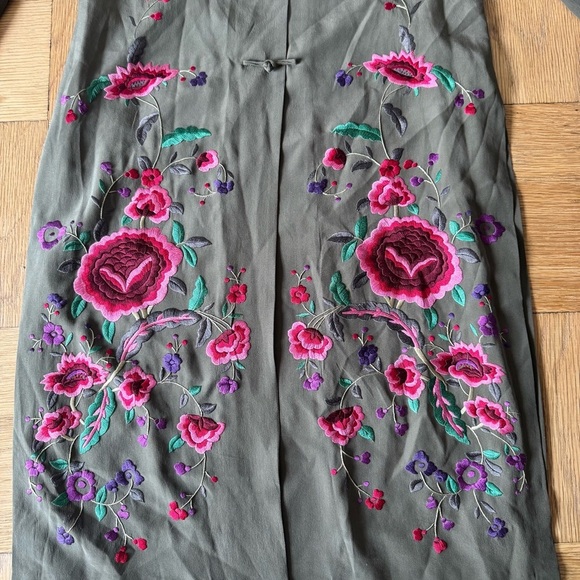 Sue Wong Size 6 Silk Kimono Jacket Olive Green Embroidered Floral Evening Coat - Picture 5 of 12